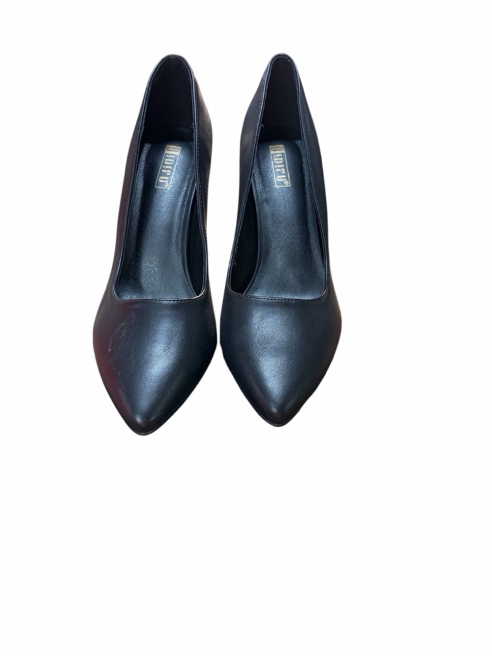 IDIFU Black Pointed-Toe Block Heel Pumps